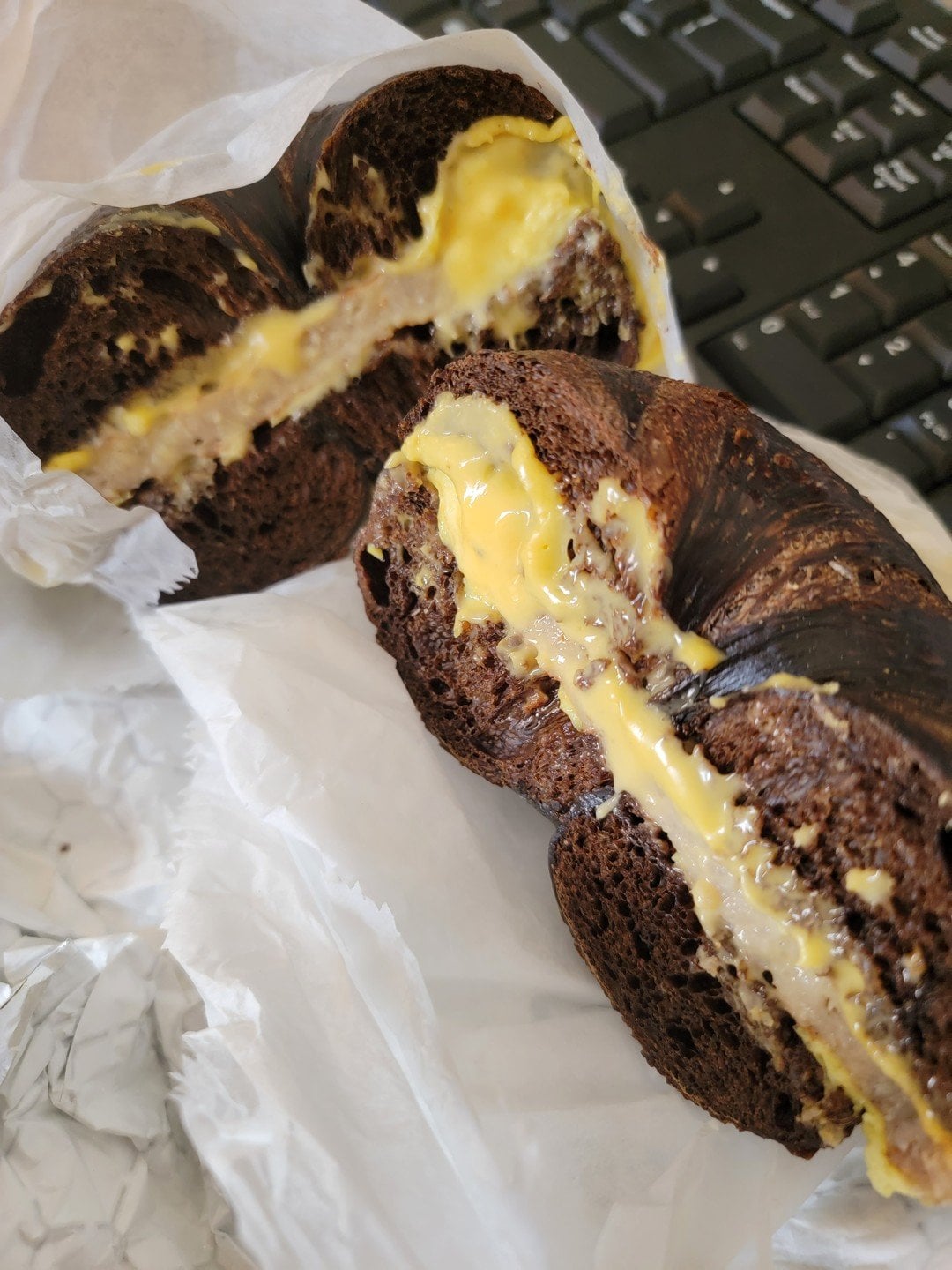 Egg and Cheese on Pumpernickel at Ess-a-Bagel