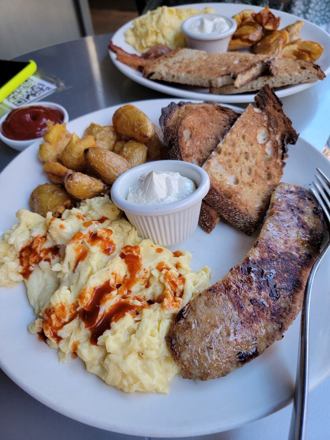 Scrambled Eggs with Sausage at Cafe Katja