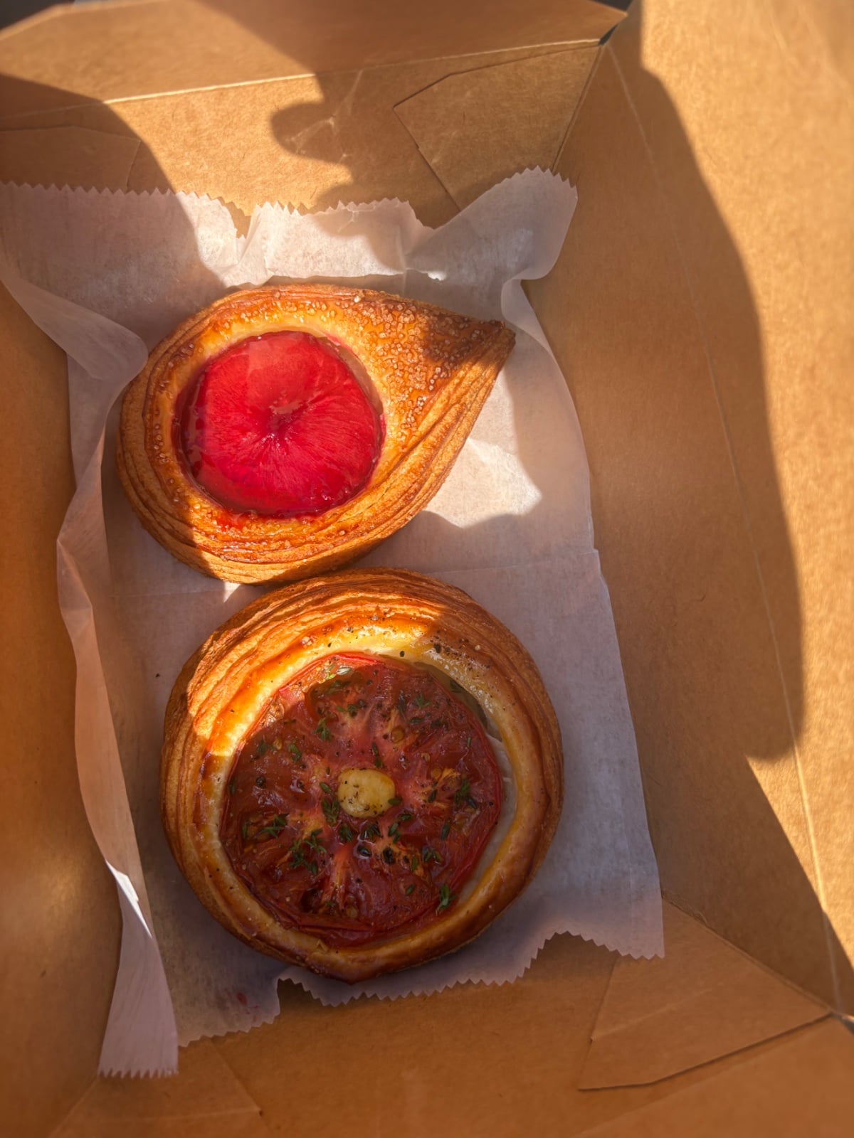 Salmon Sandwich, Tomato Danish, Fruit Danish photo