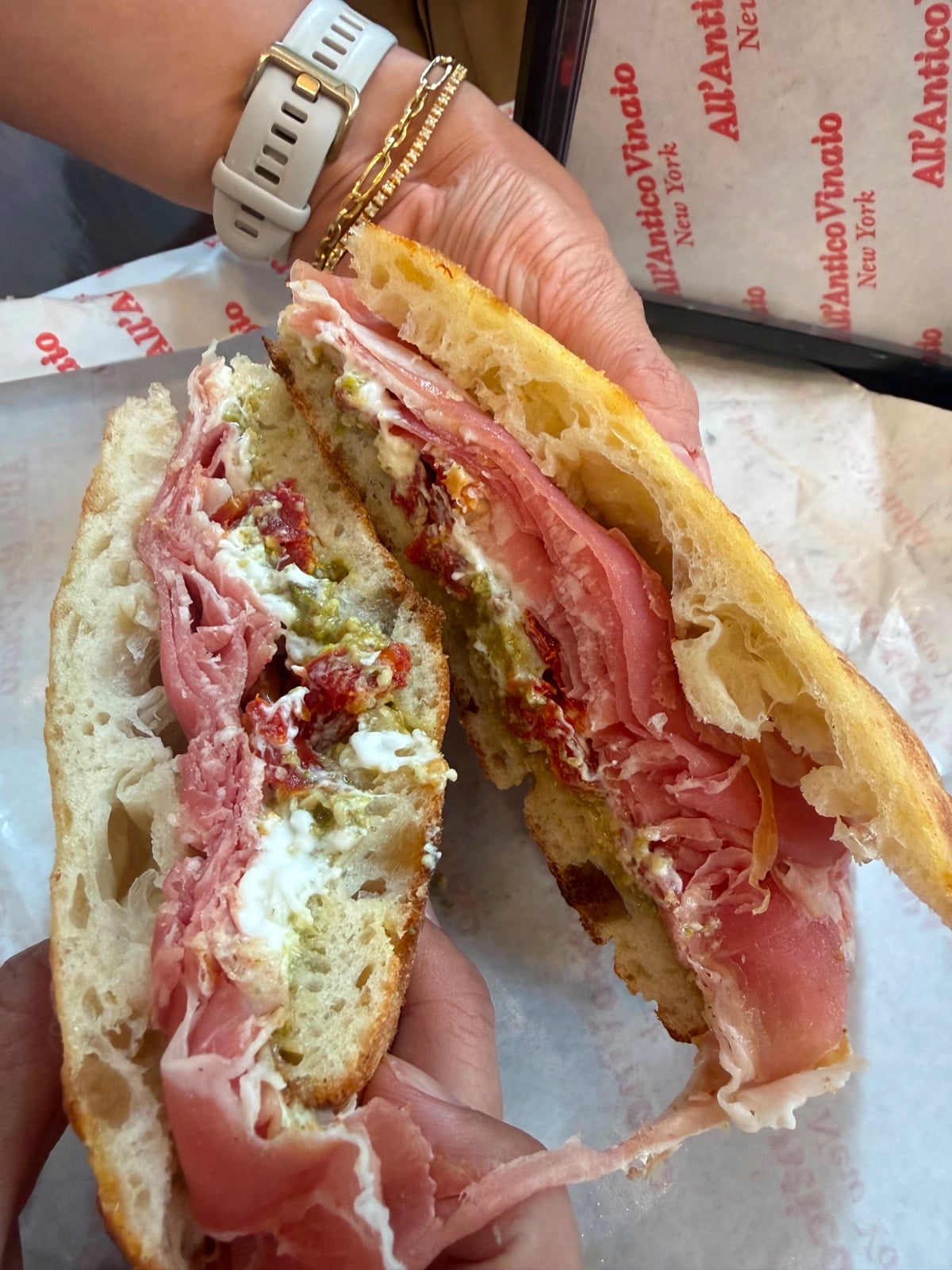 Prosciutto With Pistachio Cream and Sundried Tomato at All'antico Vinaio